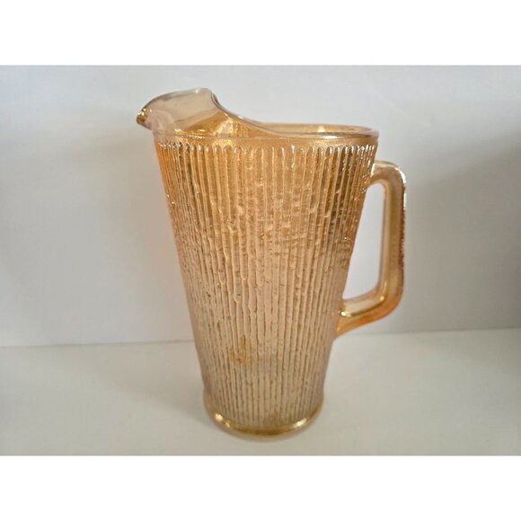 Jeanette Marigold Tree Bark Vintage Glass Pitcher With Textured Design & Handle - Picture 1 of 10